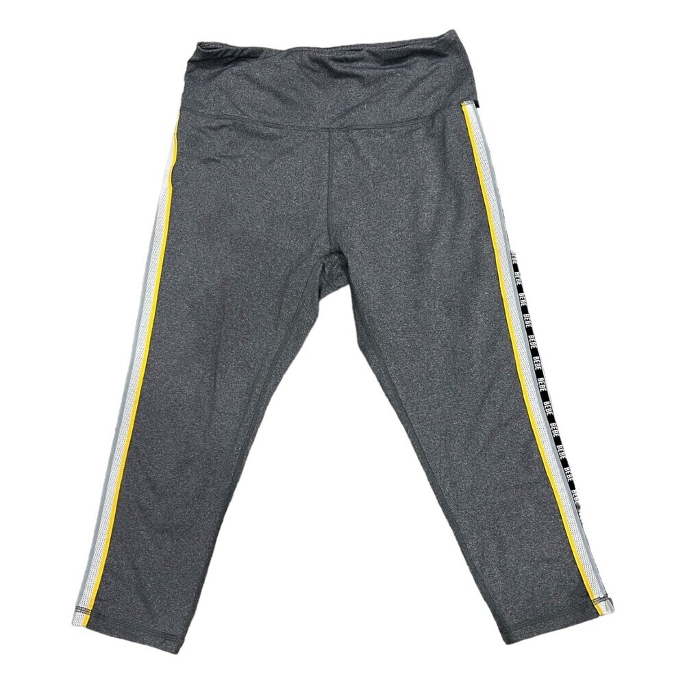 Bebe Sport Gray Side Striped Cropped Capri Leggings L